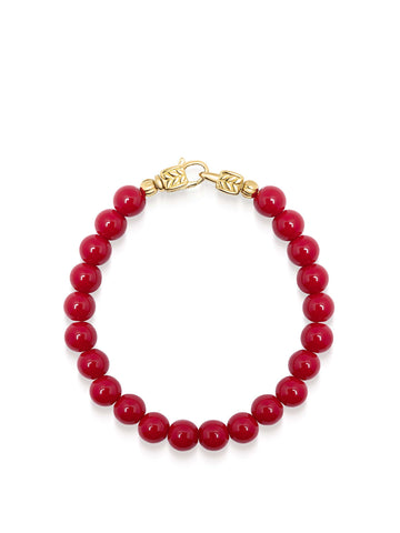 Nialaya Men's Beaded Bracelet Red Jade Healing Bracelet with Gold Lock Red Jade Healing Bracelet with Gold Lock